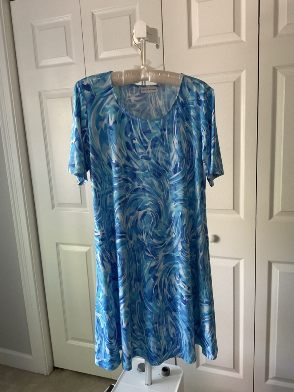 Susan Graver Blue Swirl Short Sleeve Dress